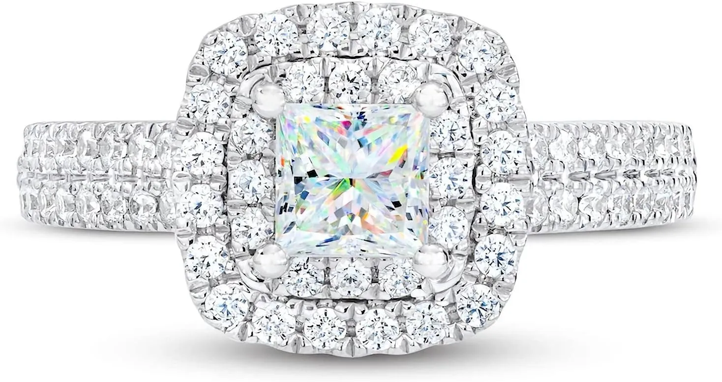1 Carat Princess Cut Moissanite Engagement Rings for Women Platinum Plated Silver Princess Moissanite Rings