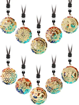 10 Pieces Chakra Necklace Orgonite Necklace Crystal Pendant Necklace Spiral Chakra Healing Energy Necklace Adjustable Reversible Pendant for Women Men,1.4 Inches