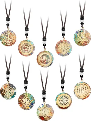 10 Pieces Chakra Necklace Orgonite Necklace Crystal Pendant Necklace Spiral Chakra Healing Energy Necklace Adjustable Reversible Pendant for Women Men,1.4 Inches