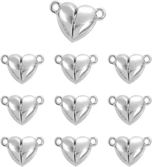 10Pcs Friendship Heart Charm Necklaces, Metal Heart Shaped Love Buckle Pendant Necklace Clasp, Closures Bracelet Extender Jewelry Clasps Jewelry Accessories (Sliver)