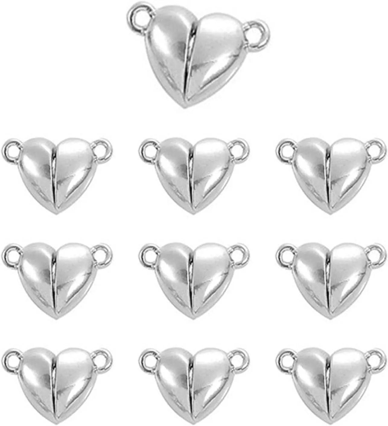 10Pcs Friendship Heart Charm Necklaces, Metal Heart Shaped Love Buckle Pendant Necklace Clasp, Closures Bracelet Extender Jewelry Clasps Jewelry Accessories (Sliver)