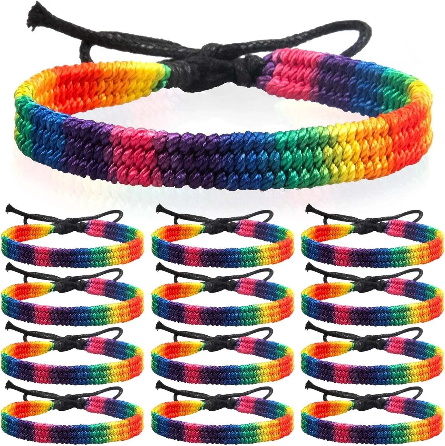 12 Pcs Rainbow LGBT Pride Bracelet Adjustable LGBTQ Pride Bracelets Handmade Braided Friendship String Wristbands for Lesbian Gay Bisexual Gifts