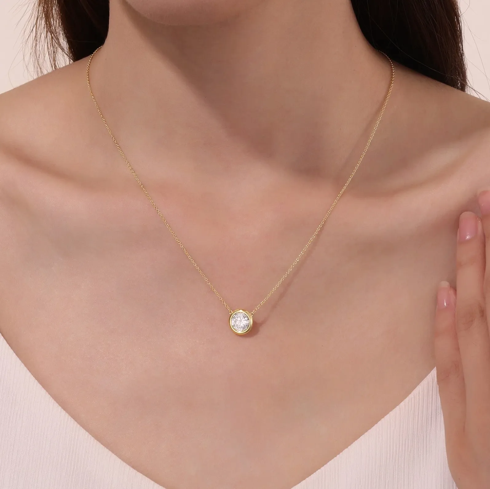 1.25 CTW Gold Bezel-set Solitaire Necklace