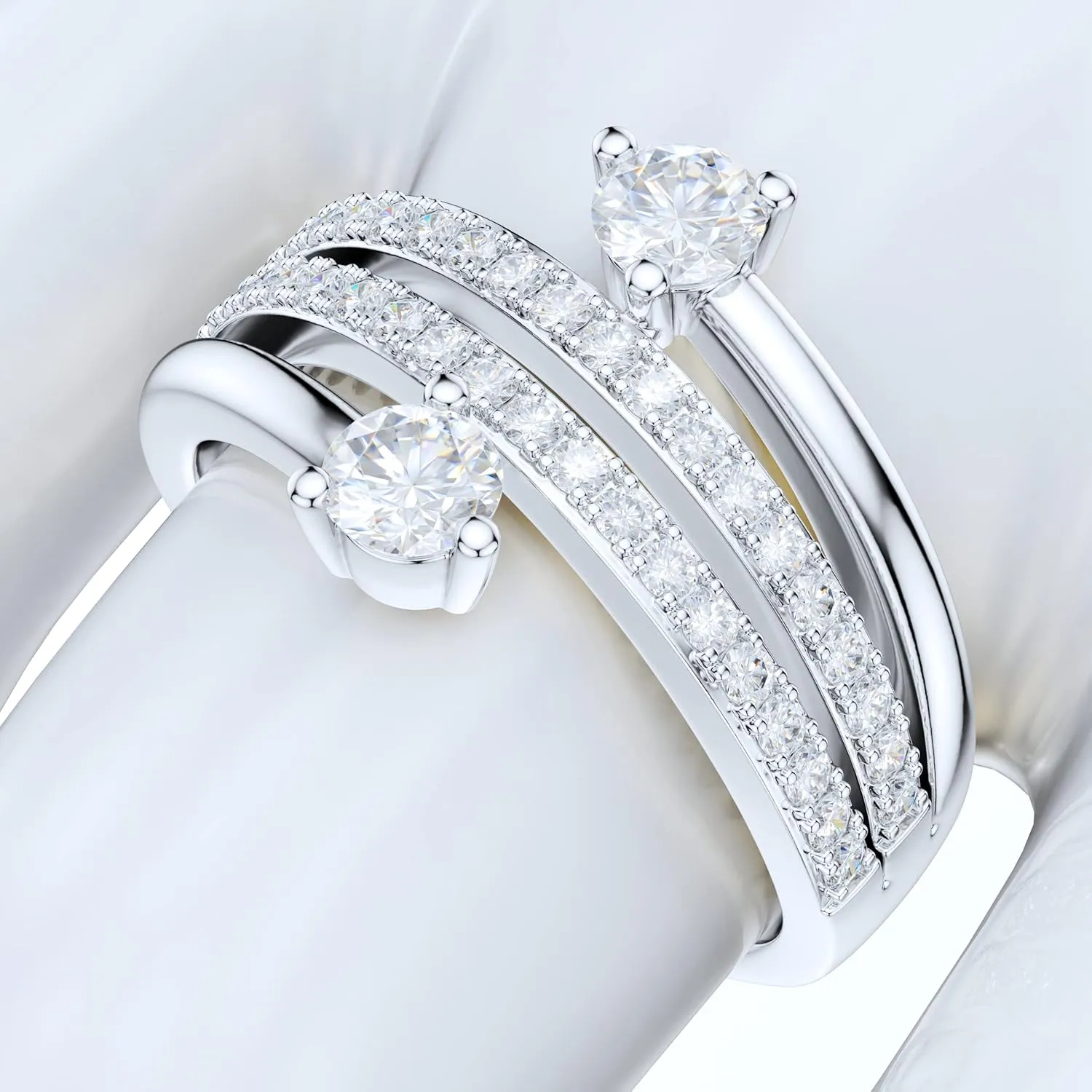 13mm Wide Sterling Silver Split Quadruplex Row Simulated Round Brilliant Cut Diamond or Moissanites Wedding Ring