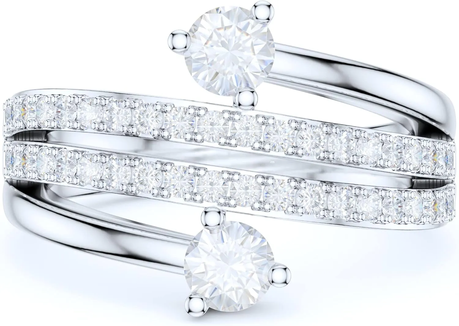 13mm Wide Sterling Silver Split Quadruplex Row Simulated Round Brilliant Cut Diamond or Moissanites Wedding Ring