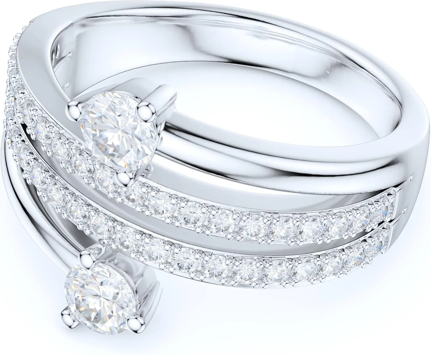13mm Wide Sterling Silver Split Quadruplex Row Simulated Round Brilliant Cut Diamond or Moissanites Wedding Ring