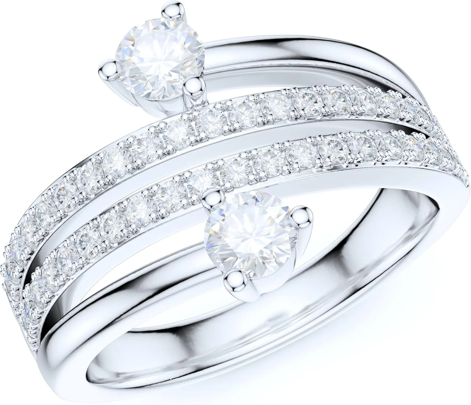 13mm Wide Sterling Silver Split Quadruplex Row Simulated Round Brilliant Cut Diamond or Moissanites Wedding Ring