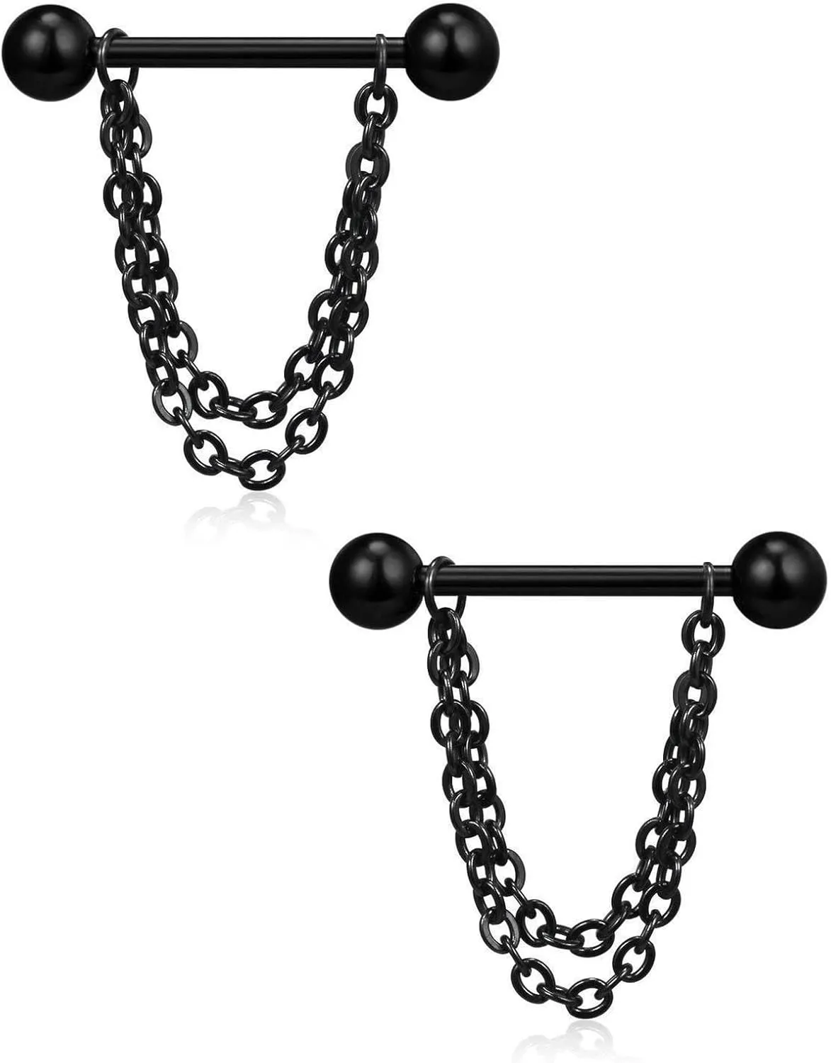 14G Stainless Steel Nipple Rings Black Chain Straight Barbell Bars Tongue Ring 16mm(5/8Inch) Body Piercing Jewelry