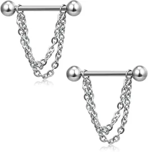 14G Stainless Steel Nipple Rings Chain Ball Cone Straight Barbell Bars Tongue Ring 16mm(5/8Inch) Body Piercing Jewelry