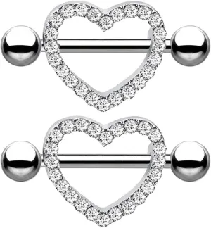 14G Stainless Steel Nipple Rings Classic Glitter CZ Heart Straight Barbell Bars Tongue Ring 16mm(5/8Inch) Body Piercing Jewelry