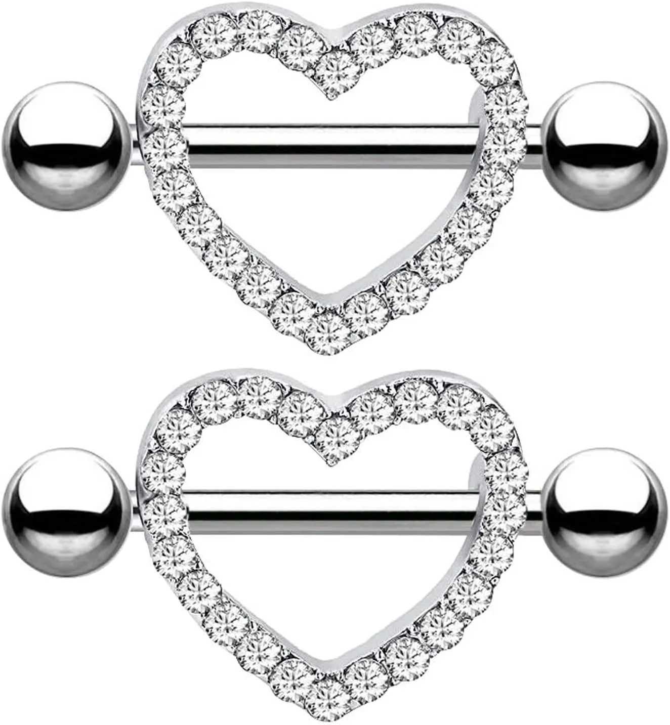 14G Stainless Steel Nipple Rings Classic Glitter CZ Heart Straight Barbell Bars Tongue Ring 16mm(5/8Inch) Body Piercing Jewelry