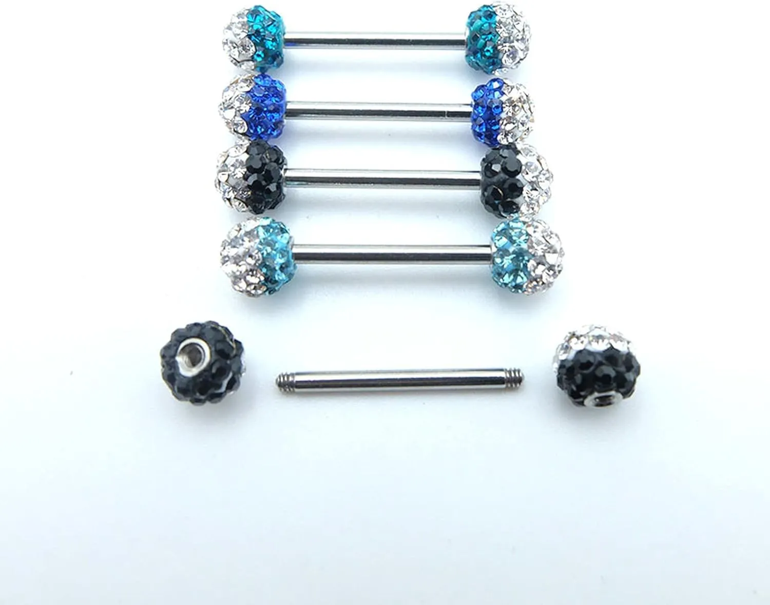 14G Stainless Steel Nipple Rings Colorful CZ Ball Straight Barbell Bars Tongue Ring 16mm(5/8Inch) Body Piercing Jewelry