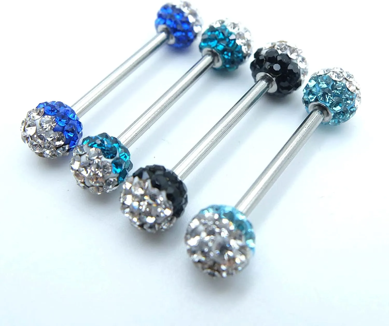 14G Stainless Steel Nipple Rings Colorful CZ Ball Straight Barbell Bars Tongue Ring 16mm(5/8Inch) Body Piercing Jewelry