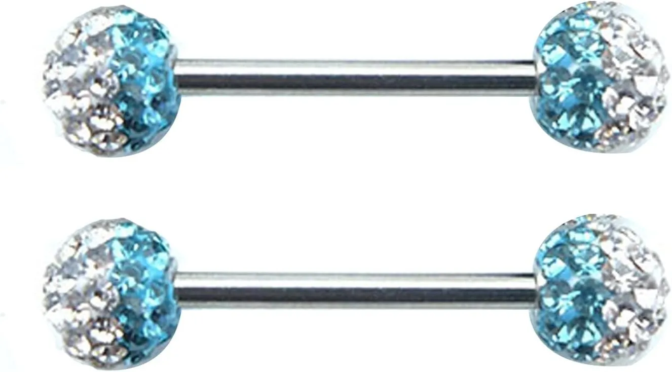 14G Stainless Steel Nipple Rings Colorful CZ Ball Straight Barbell Bars Tongue Ring 16mm(5/8Inch) Body Piercing Jewelry