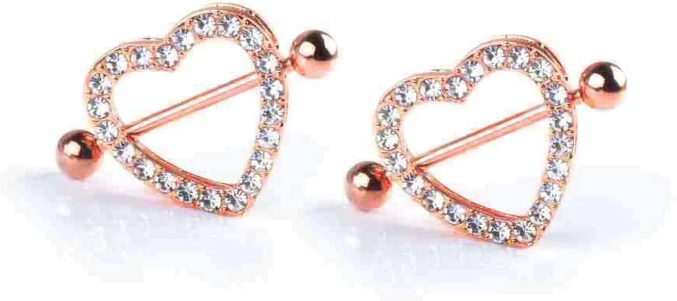 14G Stainless Steel Nipple Rings Cute Glitter CZ Heart Straight Barbell Bars Tongue Ring 16mm(5/8Inch) Body Piercing Jewelry