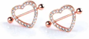 14G Stainless Steel Nipple Rings Cute Glitter CZ Heart Straight Barbell Bars Tongue Ring 16mm(5/8Inch) Body Piercing Jewelry