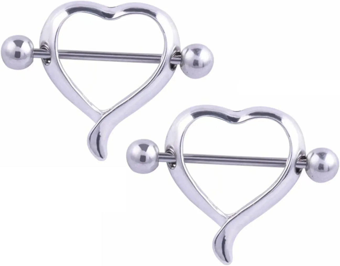 14G Stainless Steel Nipple Rings Cute Heart Straight Barbell Bars Tongue Ring 16mm(5/8Inch) Body Piercing Jewelry