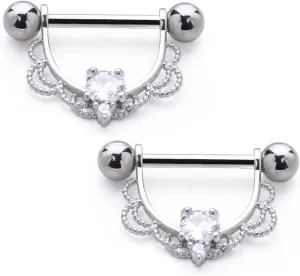 14G Stainless Steel Nipple Rings CZ Opal U Flower Straight Barbell Bars Tongue Ring 14mm(9/16Inch) Body Piercing Jewelry