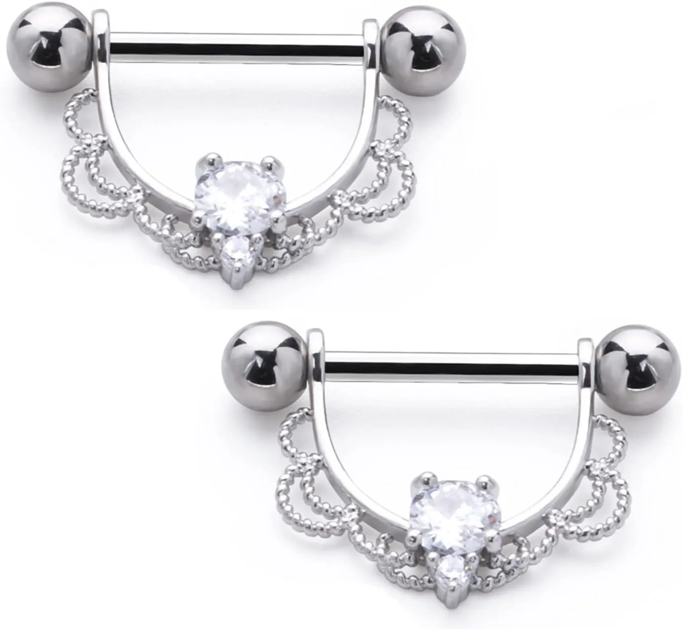 14G Stainless Steel Nipple Rings CZ Opal U Flower Straight Barbell Bars Tongue Ring 14mm(9/16Inch) Body Piercing Jewelry
