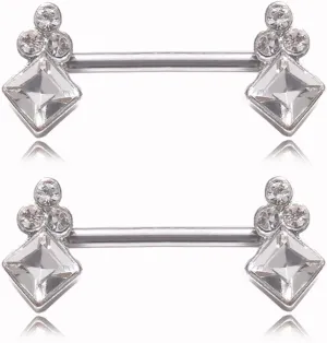 14G Stainless Steel Nipple Rings CZ Quadrate Straight Barbell Bars Tongue Ring 14mm(9/16Inch) Body Piercing Jewelry
