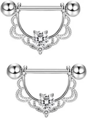 14G Stainless Steel Nipple Rings CZ Silver Flower Straight Barbell Bars Tongue Ring 16mm(5/8Inch) Body Piercing Jewelry
