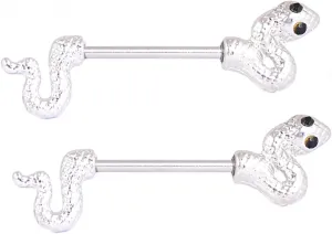 14G Stainless Steel Nipple Rings CZ Snake Straight Barbell Bars Tongue Ring 16mm(5/8Inch) Body Piercing Jewelry