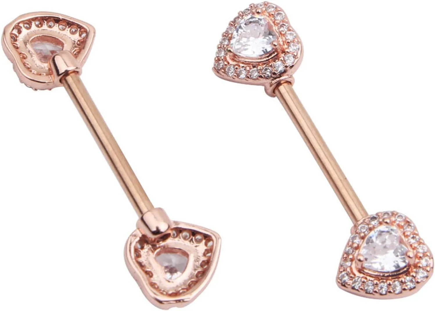 14G Stainless Steel Nipple Rings Glitter CZ Ball Heart Straight Barbell Bars Tongue Ring 16mm(5/8Inch) Body Piercing Jewelry