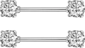 14G Stainless Steel Nipple Rings Glitter CZ Ball Heart Straight Barbell Bars Tongue Ring 16mm(5/8Inch) Body Piercing Jewelry