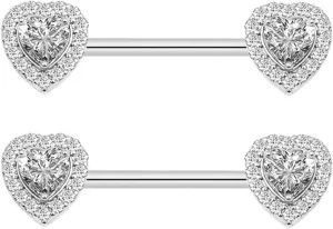 14G Stainless Steel Nipple Rings Glitter CZ Ball Heart Straight Barbell Bars Tongue Ring 16mm(5/8Inch) Body Piercing Jewelry
