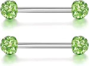 14G Stainless Steel Nipple Rings Glitter CZ Balls Straight Barbell Bars Tongue Ring 16mm(5/8 Inch) Body Piercing Jewelry