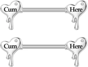 14G Stainless Steel Nipple Rings Glitter CZ Cum Here Straight Barbell Bars Tongue Ring 16mm(5/8 Inch) Body Piercing Jewelry