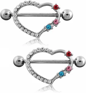 14G Stainless Steel Nipple Rings Glitter CZ Cute Heart Straight Barbell Bars Tongue Ring 16mm(5/8Inch) Body Piercing Jewelry