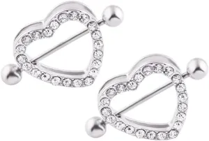14G Stainless Steel Nipple Rings Glitter CZ Heart Straight Barbell Bars Tongue Ring Body Piercing Jewelry