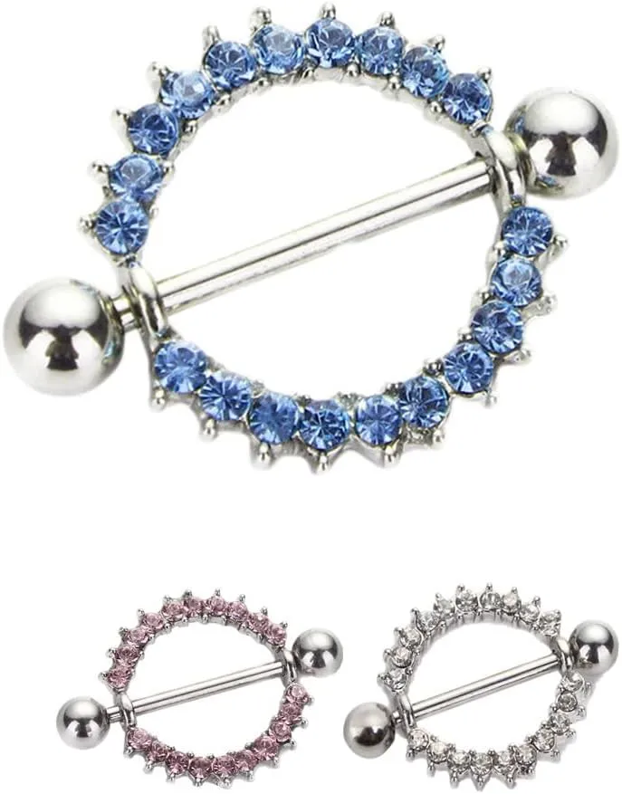 14G Stainless Steel Nipple Rings Glitter CZ Round Sun Straight Barbell Bars Tongue Ring 16mm(5/8Inch) Body Piercing Jewelry