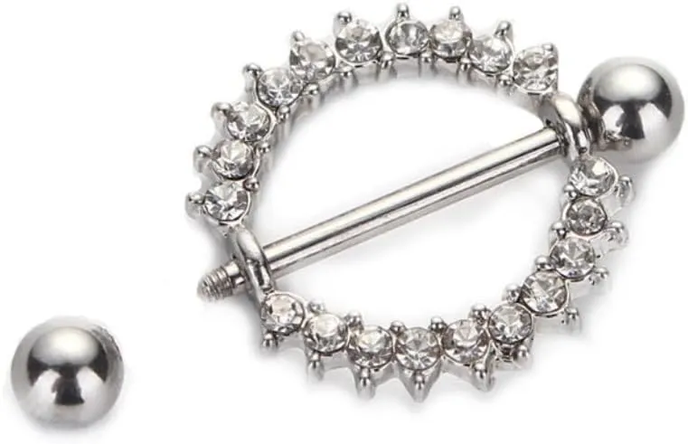 14G Stainless Steel Nipple Rings Glitter CZ Round Sun Straight Barbell Bars Tongue Ring 16mm(5/8Inch) Body Piercing Jewelry