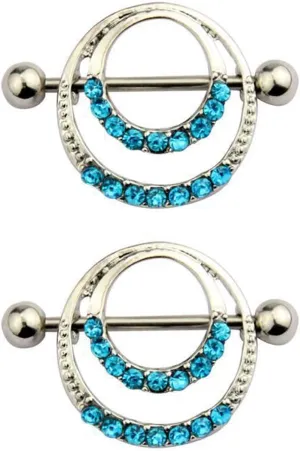 14G Stainless Steel Nipple Rings Glitter CZ Silver Double Round Straight Barbell Bars Tongue Ring 16mm(5/8Inch) Body Piercing Jewelry
