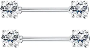 14G Stainless Steel Nipple Rings Glitter CZ Silver Heart Balls Straight Barbell Bars Tongue Ring 14mm(9/16Inch) Body Piercing Jewelry