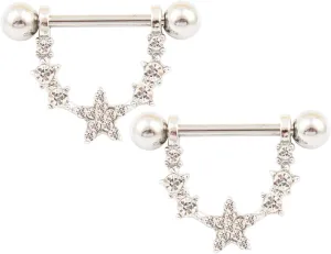 14G Stainless Steel Nipple Rings Glitter CZ Stars Straight Barbell Bars Tongue Ring 12mm(1/2Inch) Body Piercing Jewelry