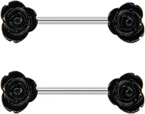 14G Stainless Steel Nipple Rings Rose Straight Barbell Bars Tongue Ring 16mm(5/8Inch) Body Piercing Jewelry
