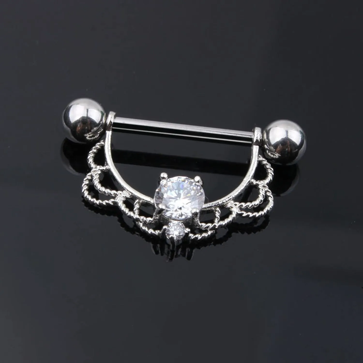14G Stainless Steel Nipple Rings Silver CZ Flower Straight Barbell Bars Tongue Ring 16mm(5/8Inch) Body Piercing Jewelry