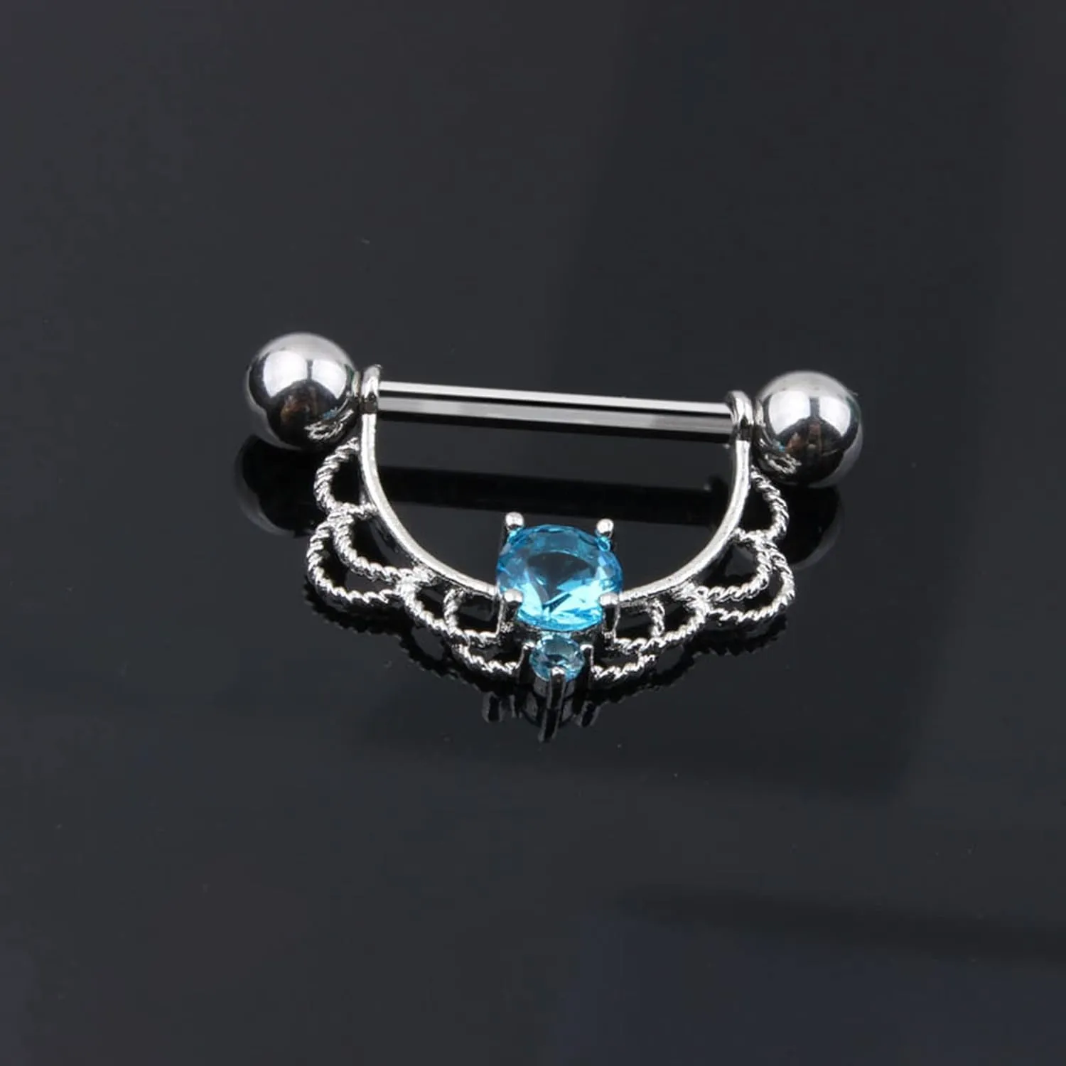 14G Stainless Steel Nipple Rings Silver CZ Flower Straight Barbell Bars Tongue Ring 16mm(5/8Inch) Body Piercing Jewelry