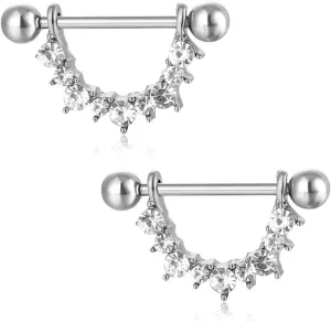 14G Stainless Steel Nipple Rings Silver Glitter CZ U-Shape Straight Barbell Bars Tongue Ring 16mm(5/8Inch) Body Piercing Jewelry