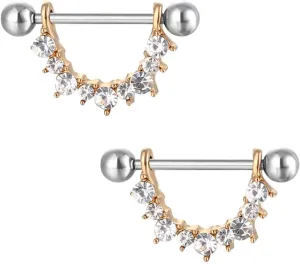 14G Stainless Steel Nipple Rings Silver Glitter CZ U-Shape Straight Barbell Bars Tongue Ring 16mm(5/8Inch) Body Piercing Jewelry