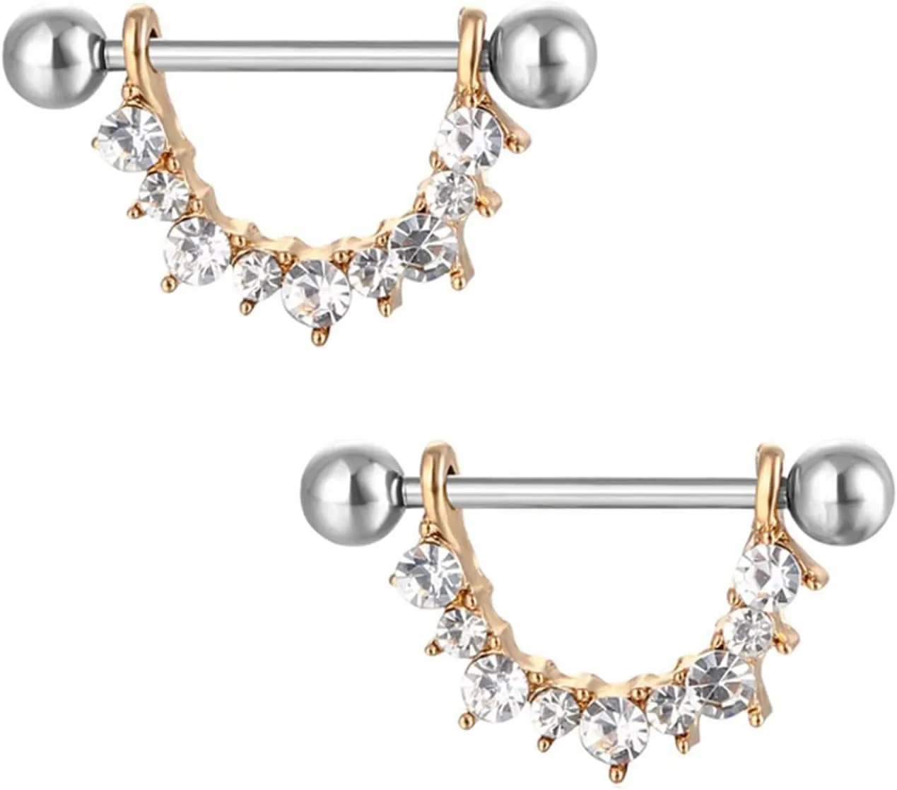 14G Stainless Steel Nipple Rings Silver Glitter CZ U-Shape Straight Barbell Bars Tongue Ring 16mm(5/8Inch) Body Piercing Jewelry