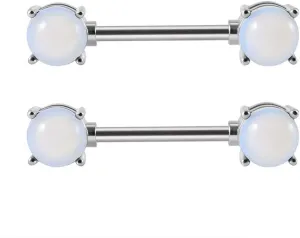 14G Stainless Steel Nipple Rings Silver Opal Ball Paw Straight Barbell Bars Tongue Ring 14mm(9/16Inch) Body Piercing Jewelry