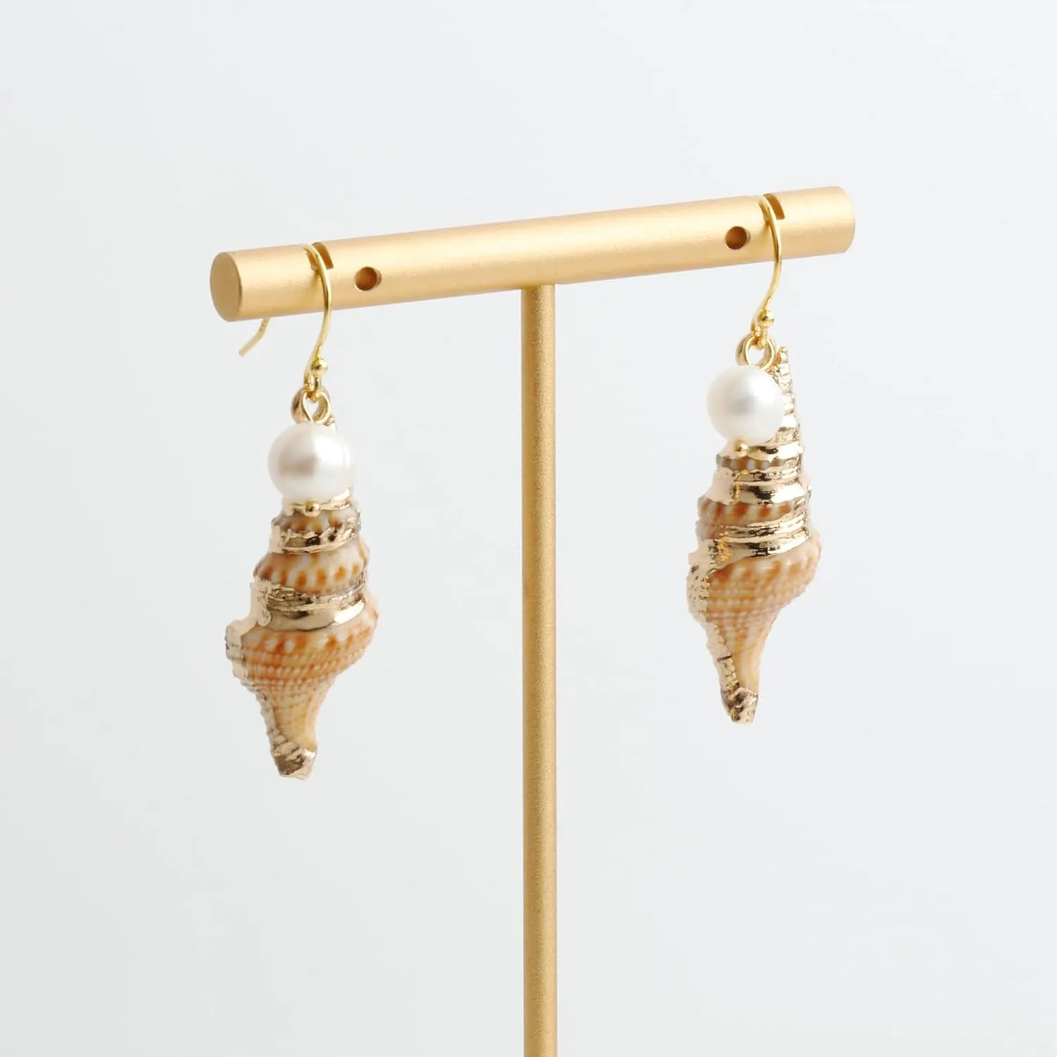 14K Gold Boho Beach Jewelry Ocean Seashell Conch Dangling Earrings for Women, Sterling Silver Hooks