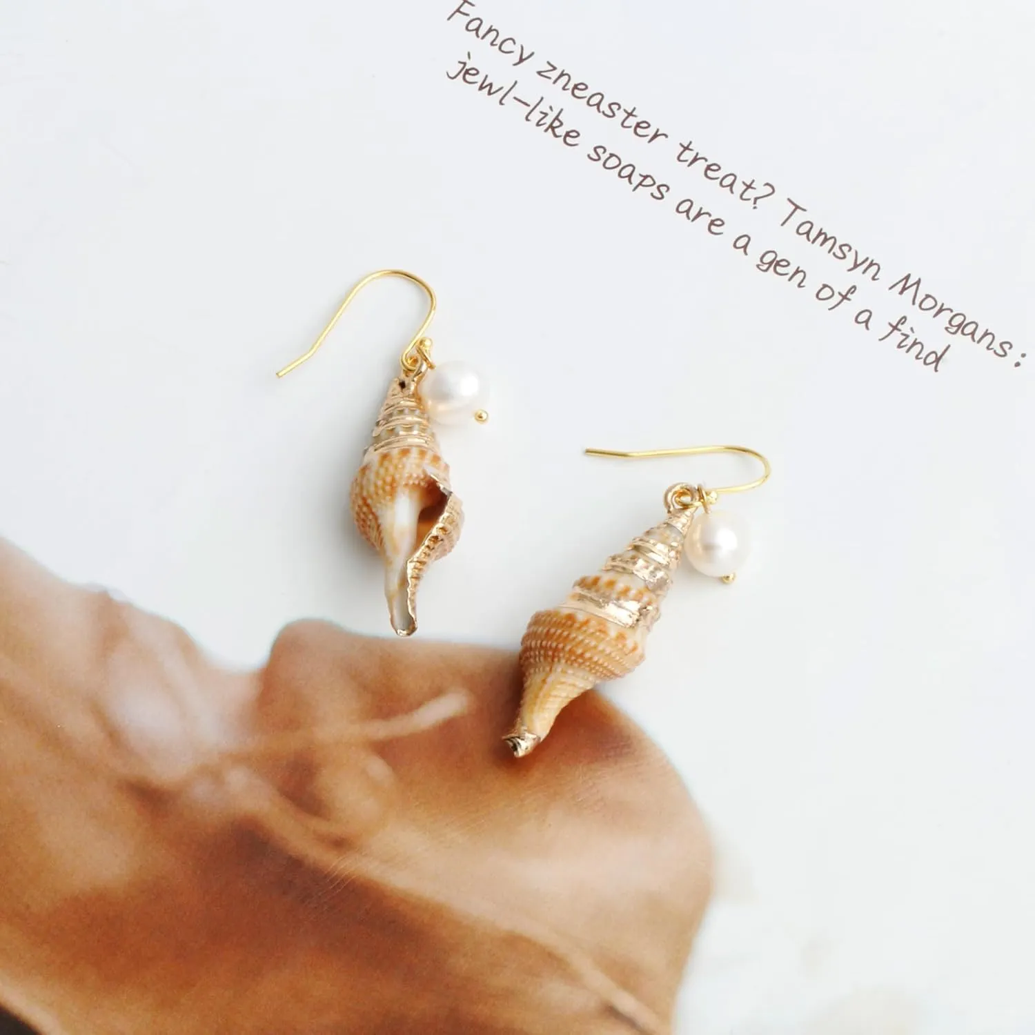 14K Gold Boho Beach Jewelry Ocean Seashell Conch Dangling Earrings for Women, Sterling Silver Hooks