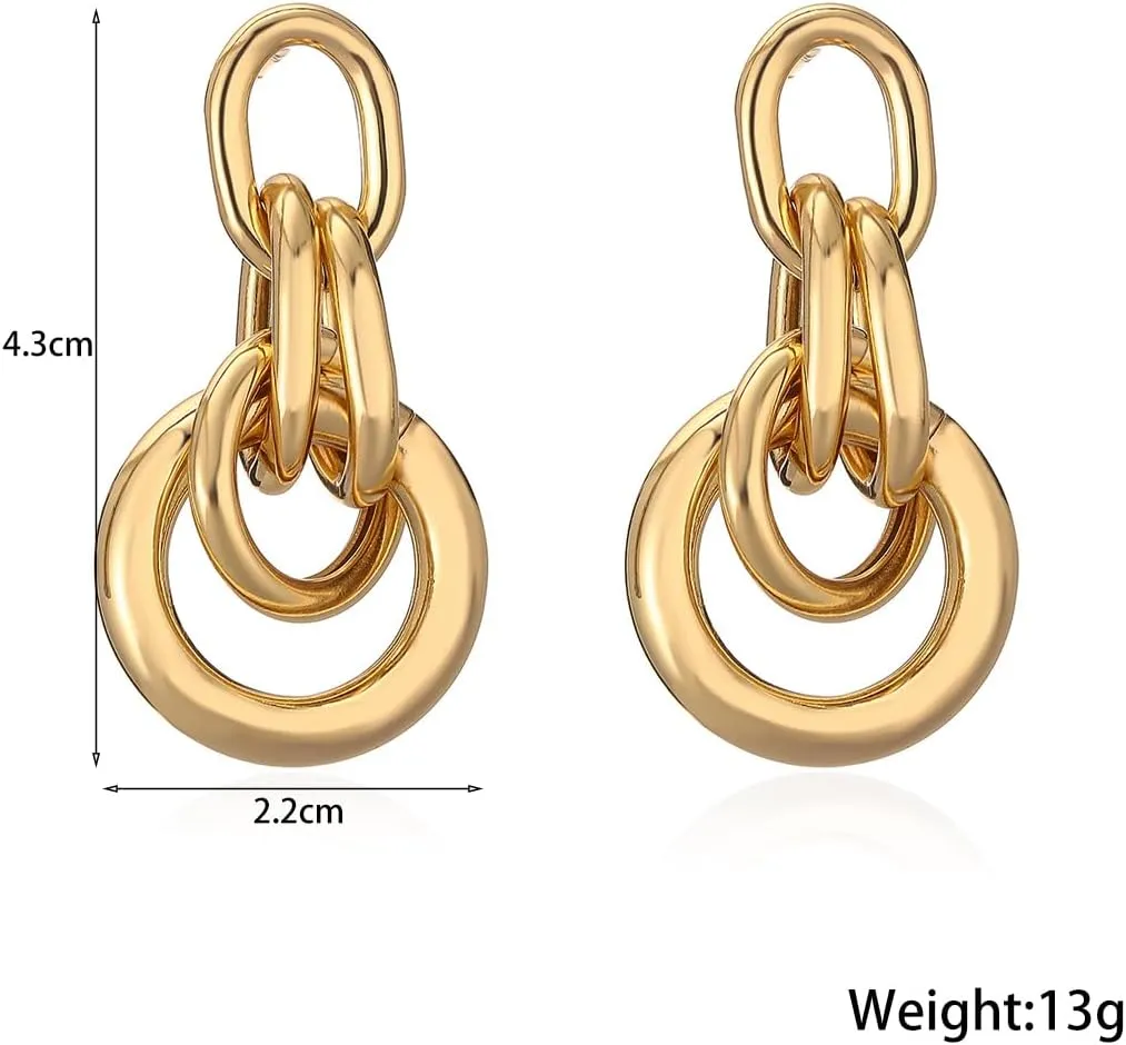 14K Gold Geometry Statement Drop Dangle Earrings for Women, Chunky Personality Link Knot Earrings,Trendy Party Anniversary Jewelry Gifts