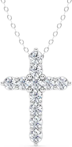 14k Gold Lab Grown Diamond Cross Necklace Pendant (0.50-3.3 cttw, F-G Color, VS Clarity), with Adjustable 18" Chain