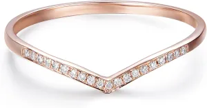 14K Gold Moissanite Rings for Women Moissanite Wedding Band 2mm V Shape Chevron Curved Moissanite Ring